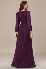 Robe Demoiselle D'Honneur Empire Maxi Etincelante Manches Longues-