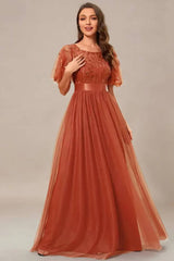 Robe Demoiselle D'Honneur Empire Maxi Ras Du Cou Manches Amples-