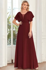 Robe Demoiselle D'Honneur Fluide Mousseline Manches Flottantes Col En V-