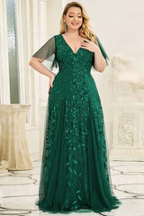 Robe Demoiselle D'Honneur Grande Taille Fleurie Manches En Tulle-