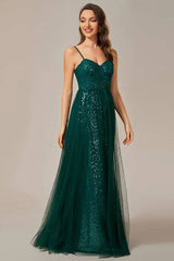 Robe Demoiselle D'Honneur Longue Col En Cœur Fines Bretelles Ligne A-