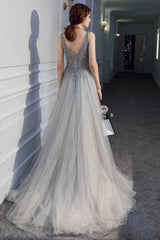 Robe Demoiselle D'Honneur Longue Grise Fendue Dos Nu Corsage Scintillant-