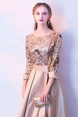 Robe Demoiselle D'Honneur Maxi Haut Brodé Manches 3/4-