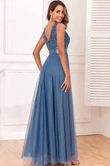 Robe Demoiselle D'Honneur Sans Manches Col V Paillettes Florales-