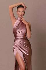 Robe Demoiselle D'Honneur Satin Brillant Col Licou-