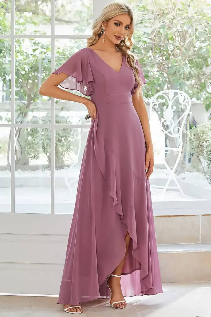 Onsoyours Femme Robe Longue à Manches Courtes Col V Élégante