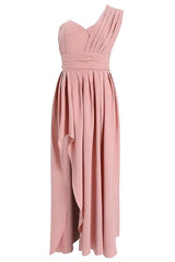 Robe Demoiselle D'Honneur Asymétrique Rose Pastel Décolleté En V Sans Manches-