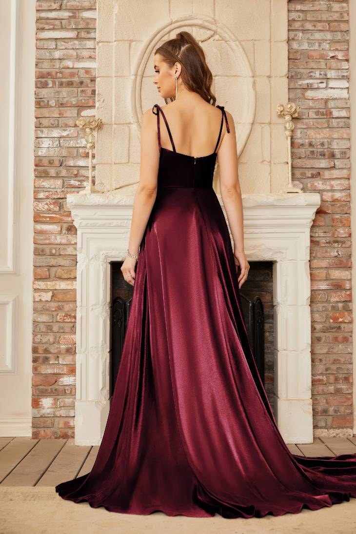 Infuness Robe Satin Longue Femme – Épaules Dénudées, Bretelles Spaghetti, Fendue, Dos Lacets, Robe Demoiselle D’Honneur & Soirée