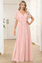 Robe De Soirée Longue Femme Col V Manches Courtes – Pour Mariage, Cocktail, Bal – Taille Empire Plissé - 10