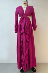 Robe Demoiselle D'Honneur Fuchsia Décolleté En V-