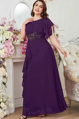 Robe Demoiselle D'Honneur Grande Taille Longue À Volants Ornement Floral Coupe Ample-