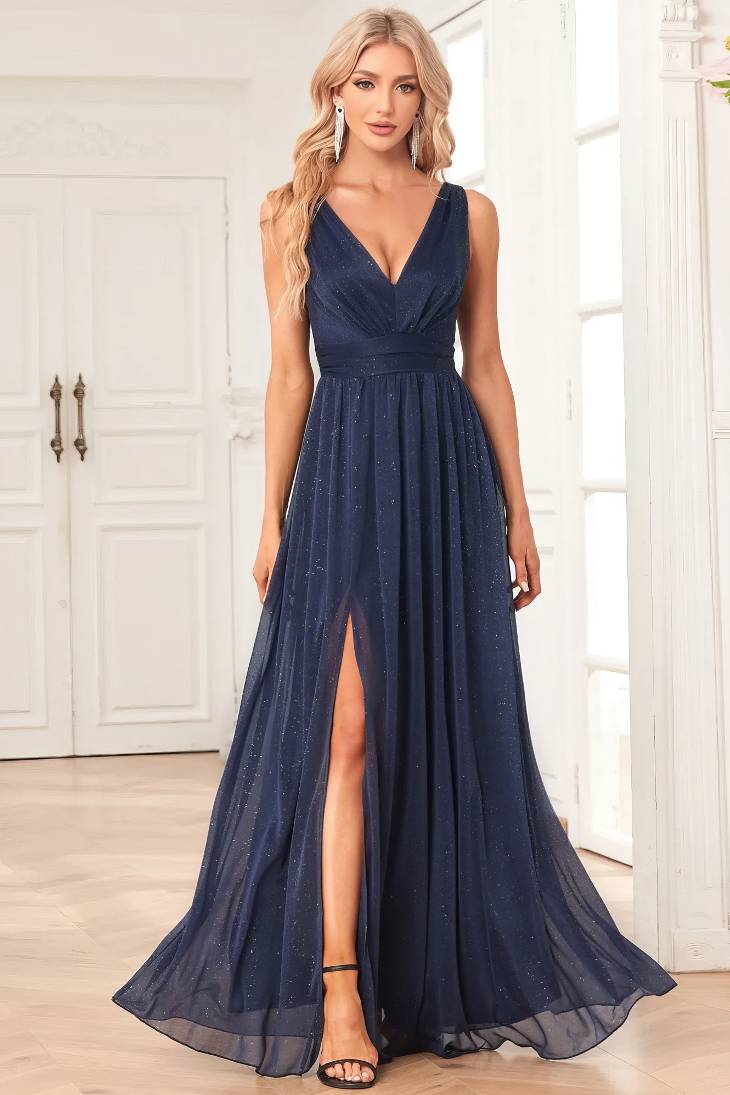 Robe Demoiselle D'Honneur Longue Brillante Mousseline De Soie