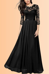 DESIGN - Robe longue à empiècements en dentelle et bretelle - Bleu