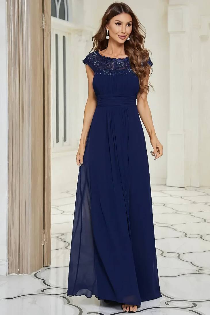 Robe Cocktail Dentelle Sans Manches Femme – Robe De Soirée A-Line Genou Mousseline Élégante Mariage Invitée