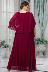 Robe Demoiselle D'Honneur Longue Grande Taille Empire Manches Cape Jupe Ample Col Rond-