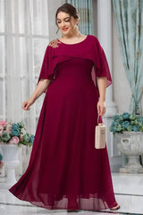 Robe Demoiselle D'Honneur Longue Grande Taille Empire Manches Cape Jupe Ample Col Rond-