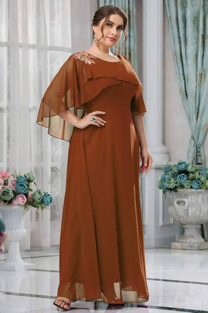 Robe Demoiselle D'Honneur Longue Grande Taille Empire Manches Cape