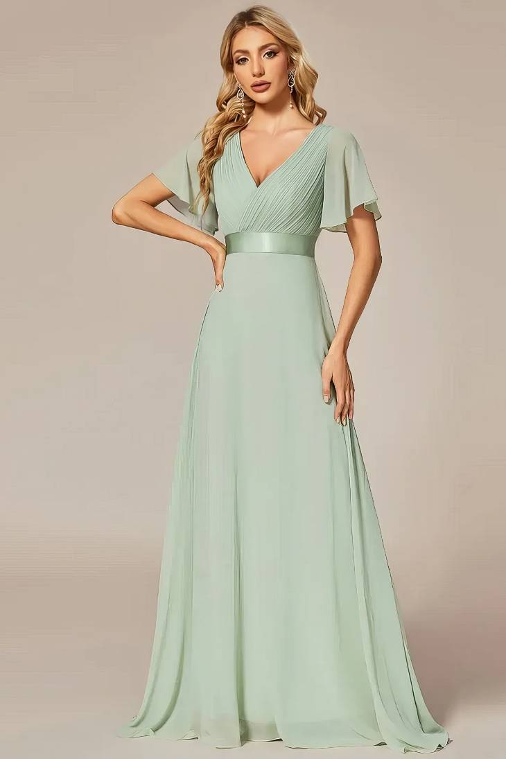 Robe Demoiselle D'Honneur Mousseline Grande Taille Empire Fluide Double Col V | La Demoiselle d'Honneur