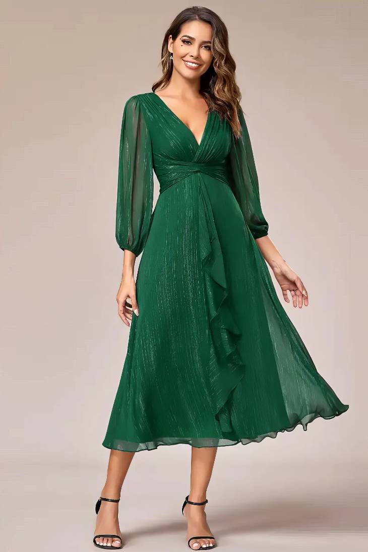 Robe Demoiselle D'Honneur Mousseline Portefeuille Empire Col V