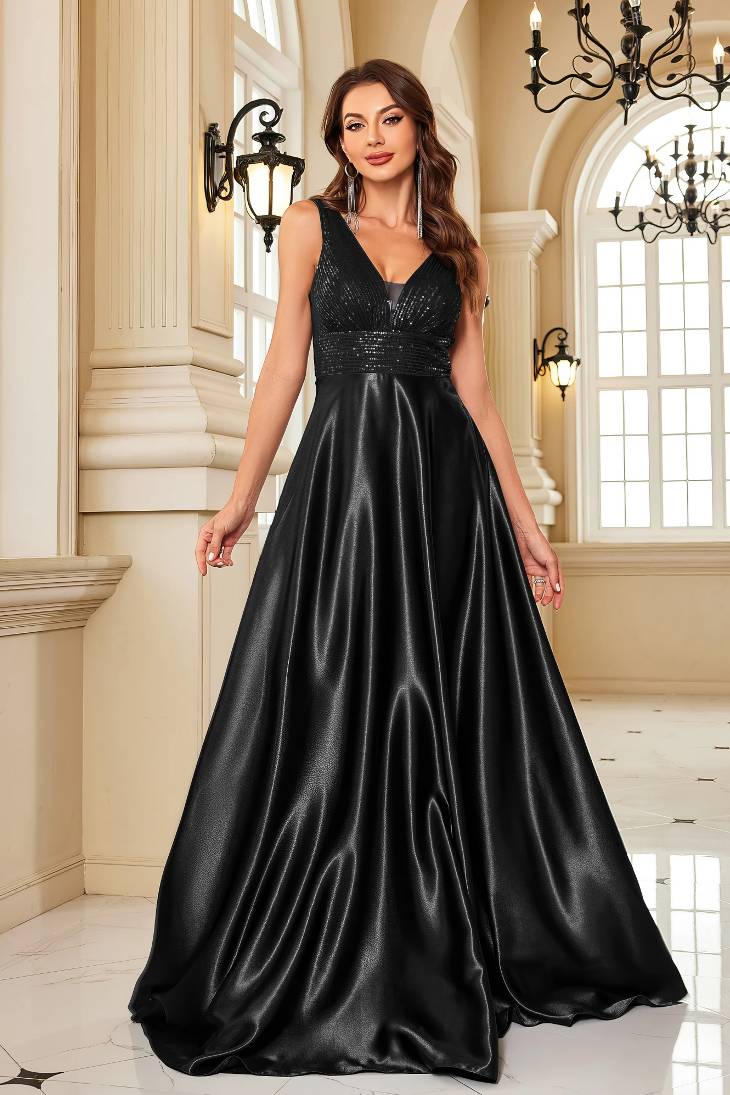 Robe Bi-Matière Effet Satin Noir - Imperial Robe Bi-Matière Effet Satin Noir - Imperial