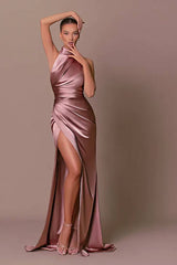 Robe Demoiselle D'Honneur Satin Brillant Col Licou-