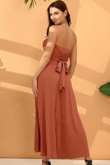 Robe Demoiselle D'Honneur Terre Cuite Midi-